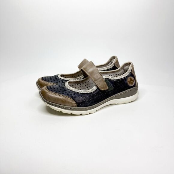 Rieker Women's Mary Jane Shoes Navy & Taupe Leather Comfort Walk Size 37EU/6.5US - Picture 3 of 9